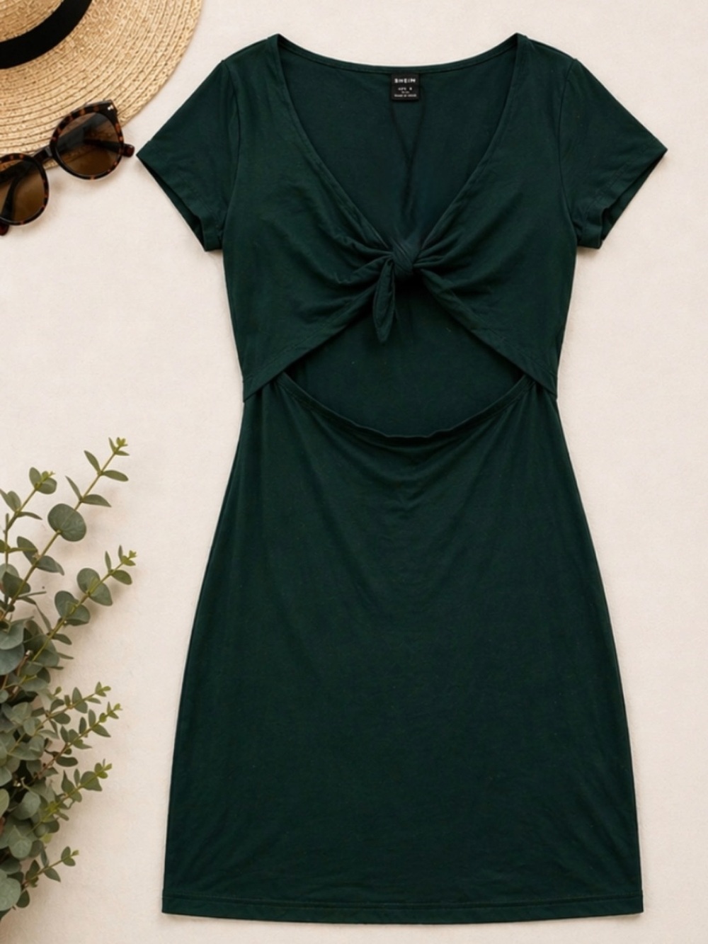 SHEIN Dark Green Twist Front Cutout Mini Dress